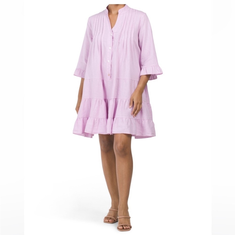 Cristina Vergani Linen Blend Ruffle Hem Dress – Made in Italy – Size XL